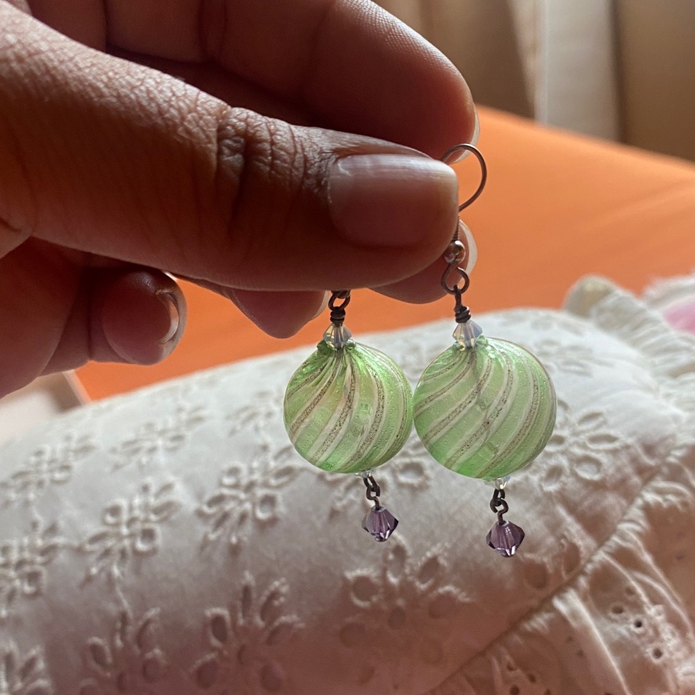 Elegant Green and Purple Swirl Earrings